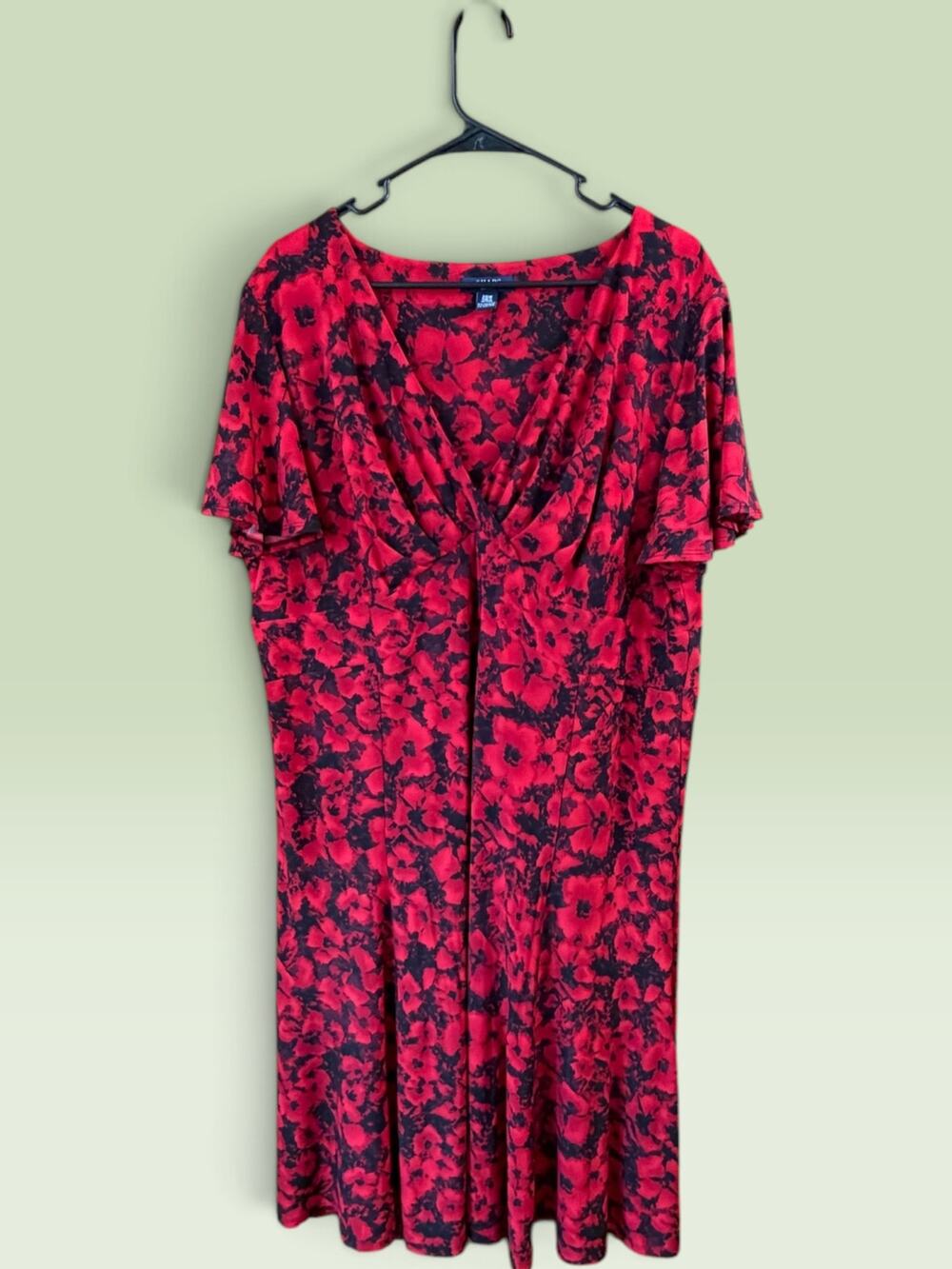 Chaps Red Black Print Stretch Dress Size 20W